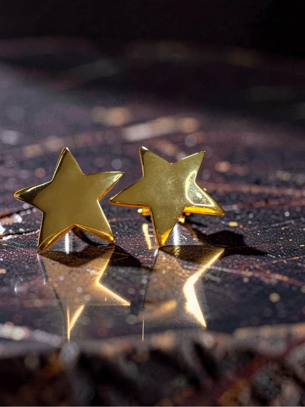 Gold Star Stud Earrings - Shiny Star Shape
